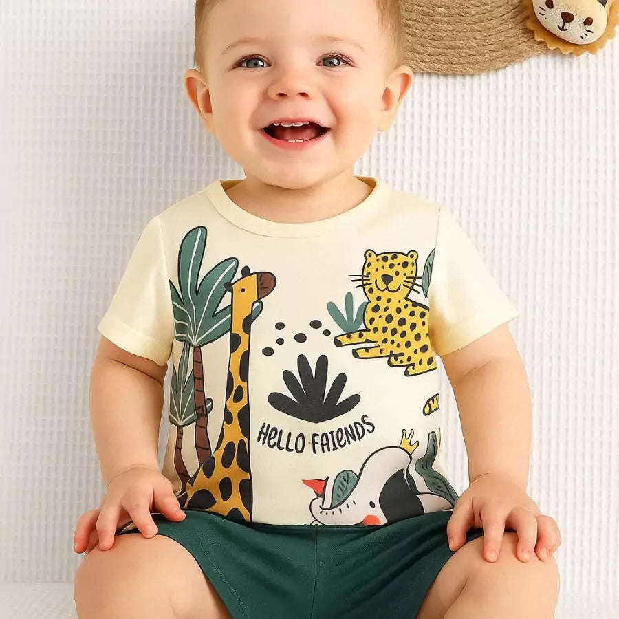 Conjunto Infantil Masculino Amigos da Selva 6 Meses a 3 Anos