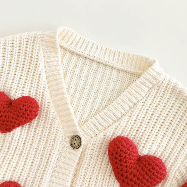 Cardigan Infantil Feminino Tricô Antialérgico e Corações 3D 6 Meses a 3 Anos Varialle