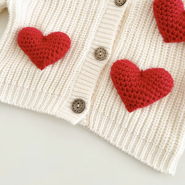 Cardigan Infantil Feminino Tricô Antialérgico e Corações 3D 6 Meses a 3 Anos Varialle