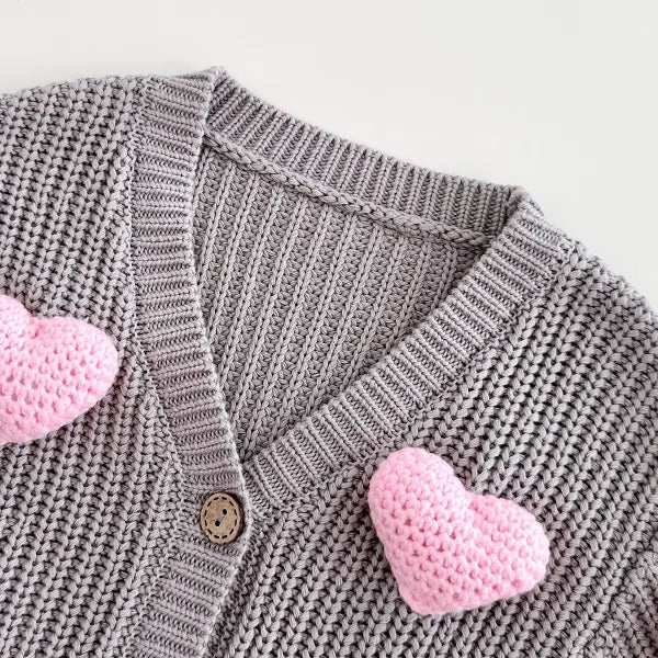 Cardigan Infantil Feminino Tricô Antialérgico e Corações 3D 6 Meses a 3 Anos Varialle