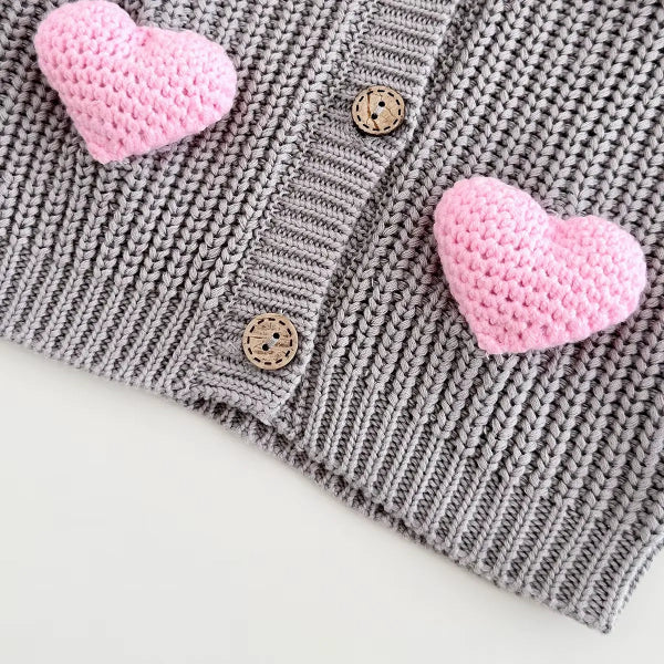 Cardigan Infantil Feminino Tricô Antialérgico e Corações 3D 6 Meses a 3 Anos Varialle