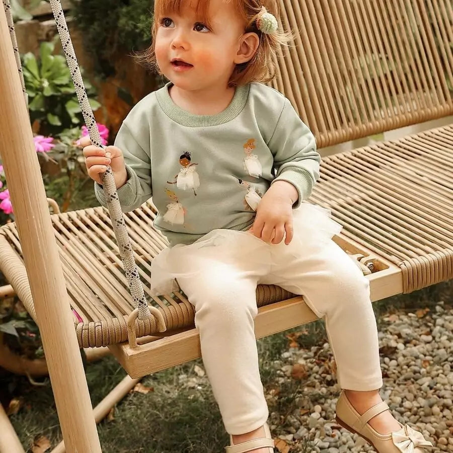 Conjunto Infantil Moletom com Tule e Estampa Bailarina 6M a 3A