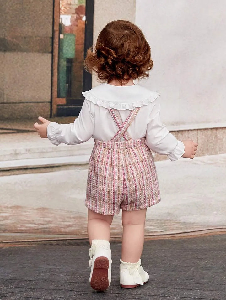 Conjunto Bebê Menina Camisa Shorts Suspensório 6 Meses a 3 Anos Varialle