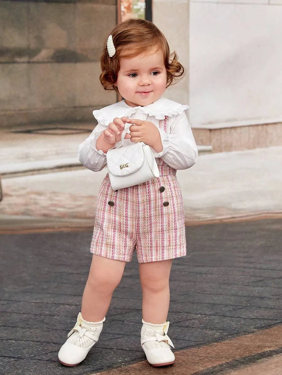 Conjunto Bebê Menina Camisa Shorts Suspensório 6 Meses a 3 Anos Varialle