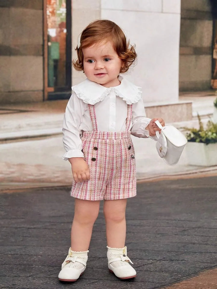Conjunto Bebê Menina Camisa Shorts Suspensório 6 Meses a 3 Anos Varialle