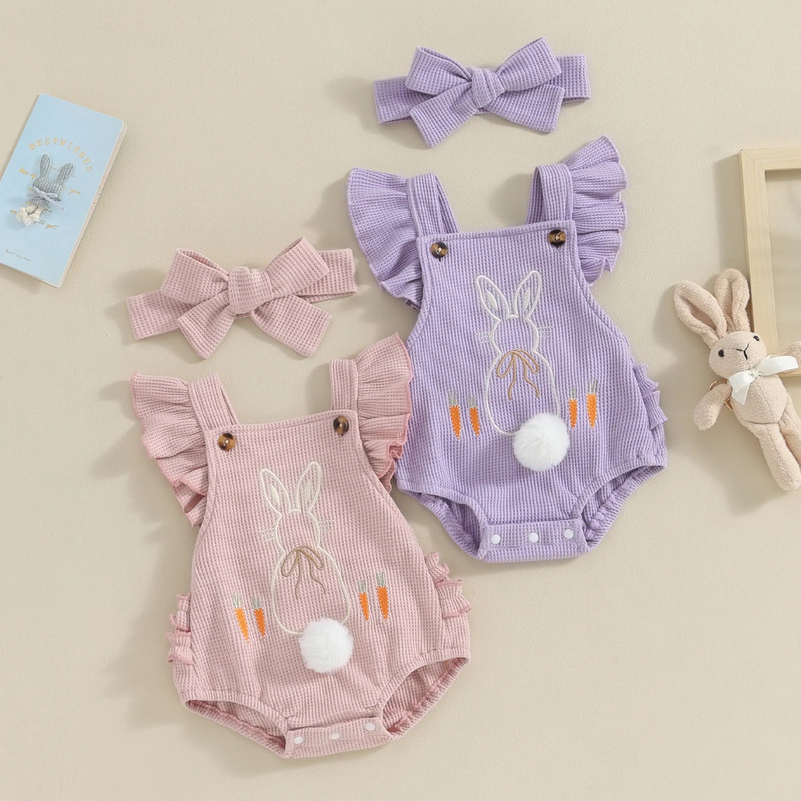 Conjunto Body Bebê Menina Coelho com Pompom e Headband 0 a 18 Meses Varialle