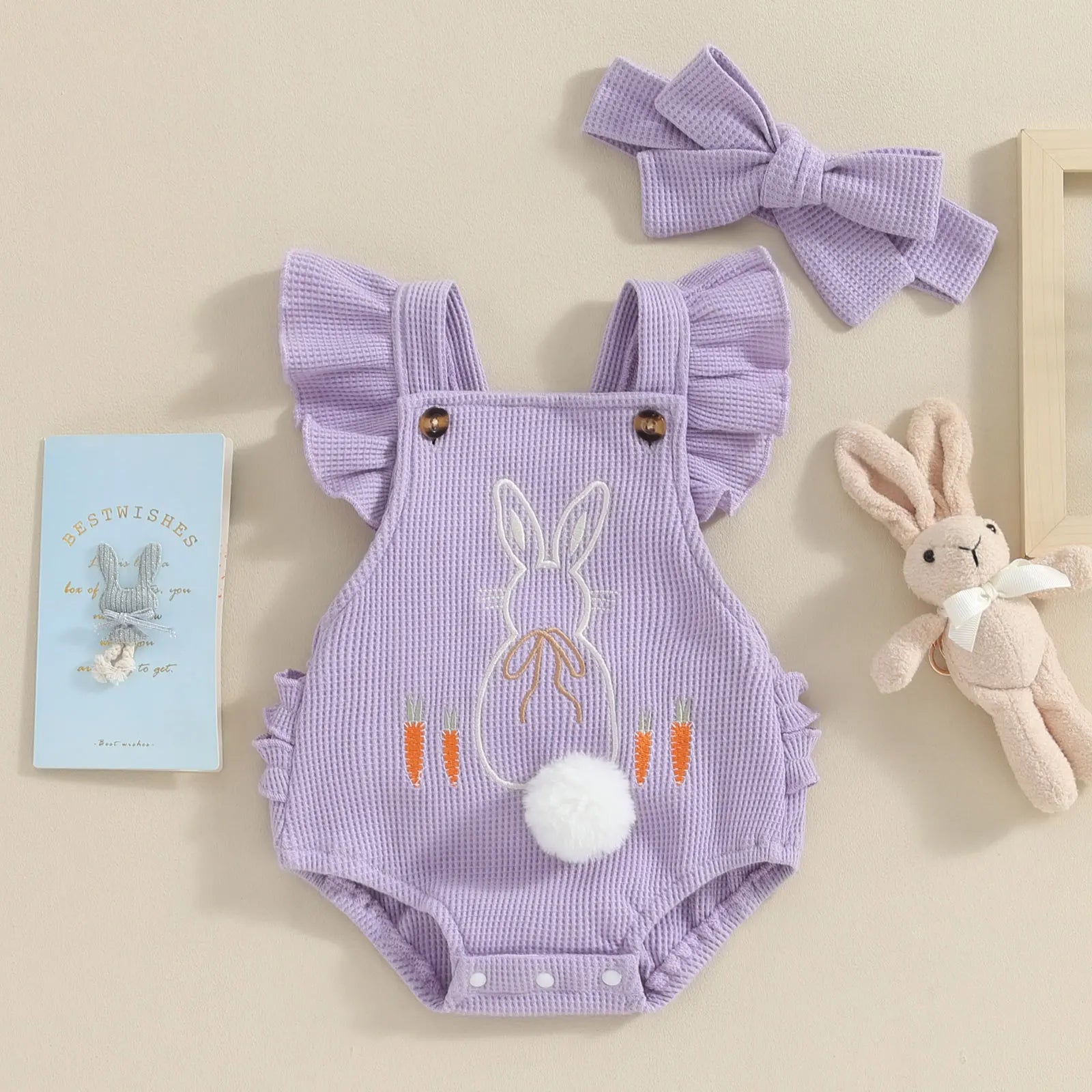 Conjunto Body Bebê Menina Coelho com Pompom e Headband 0 a 18 Meses Varialle