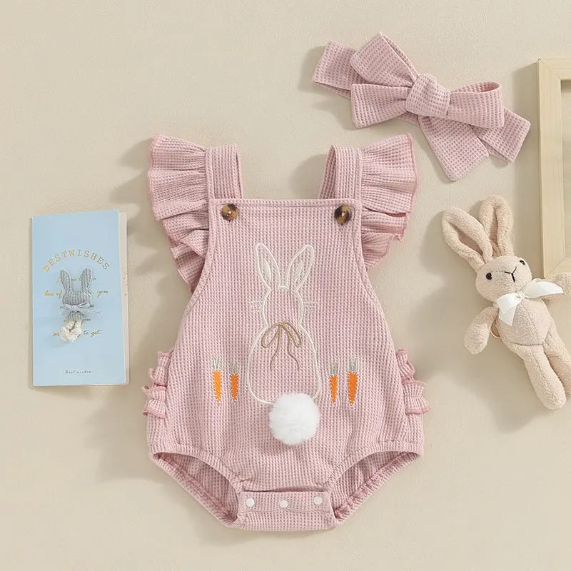 Conjunto Body Bebê Menina Coelho com Pompom e Headband 0 a 18 Meses Varialle