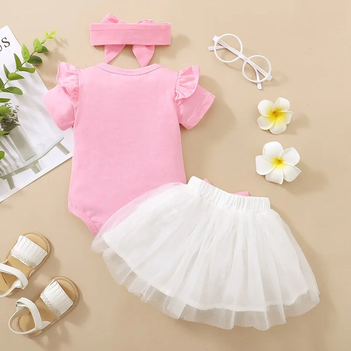 Conjunto Infantil Body Coelhinho, Saia Tutu Rosa e HeadBand 0 a 18 Meses Varialle