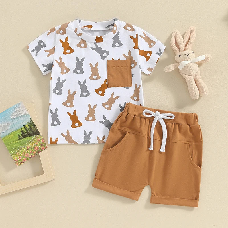 Conjunto Infantil Camiseta Estampa Coelho e Shorts Marrom 3 Meses a 3 Anos Varialle