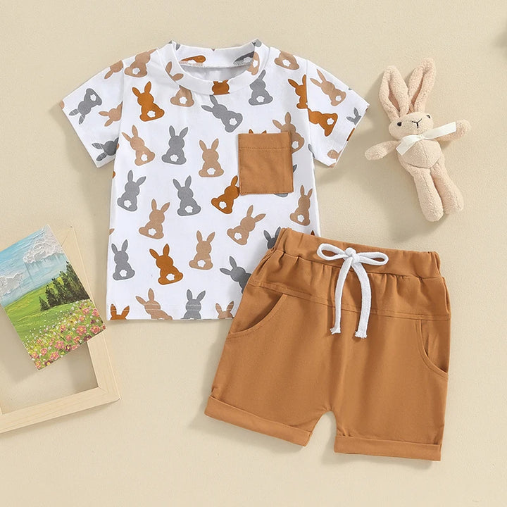 Conjunto Infantil Camiseta Estampa Coelho e Shorts Marrom 3 Meses a 3 Anos Varialle