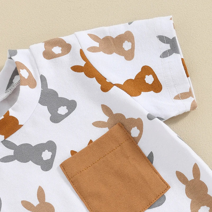 Conjunto Infantil Camiseta Estampa Coelho e Shorts Marrom 3 Meses a 3 Anos Varialle