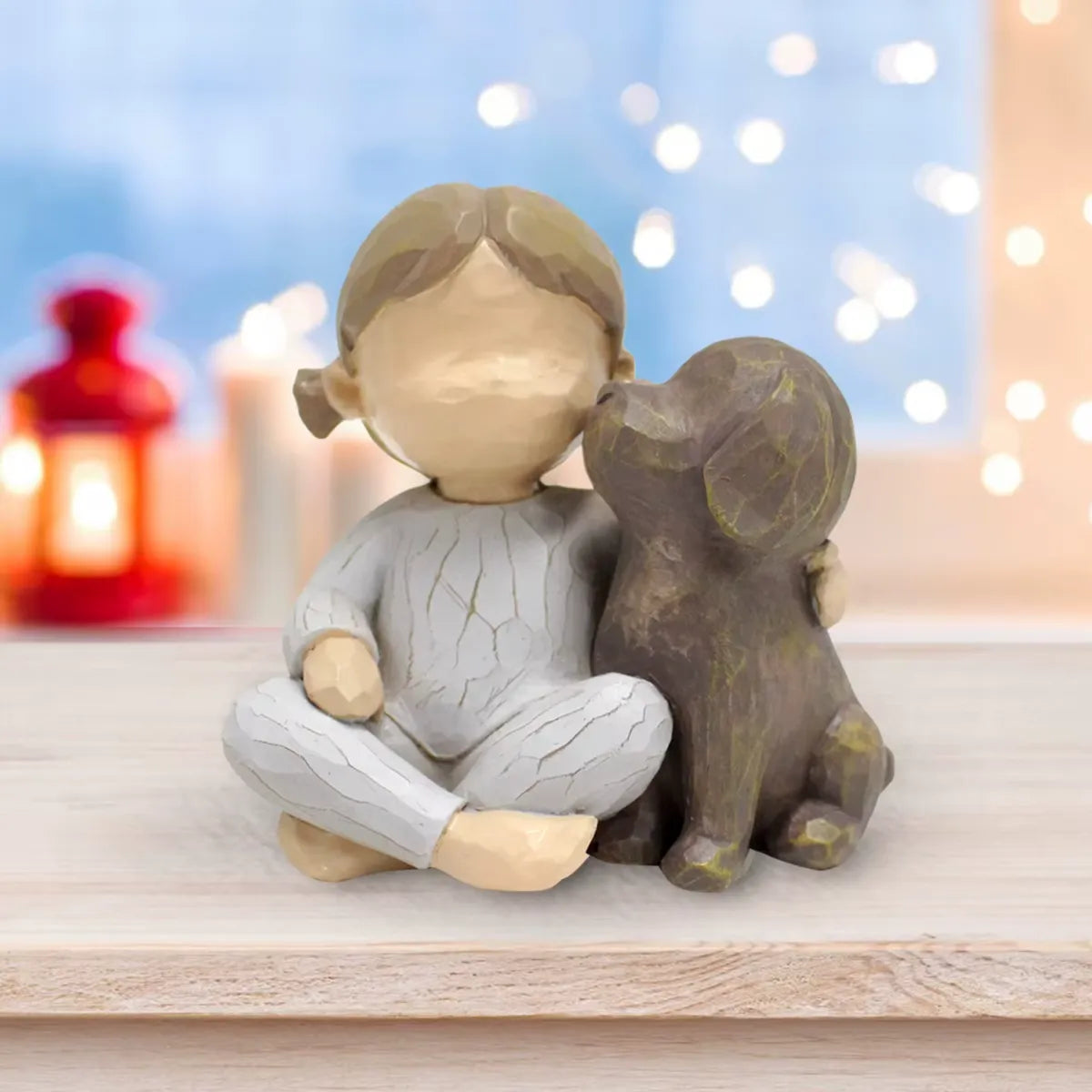 Estatueta em Resina Criança e Cachorro - Decoração Infantil