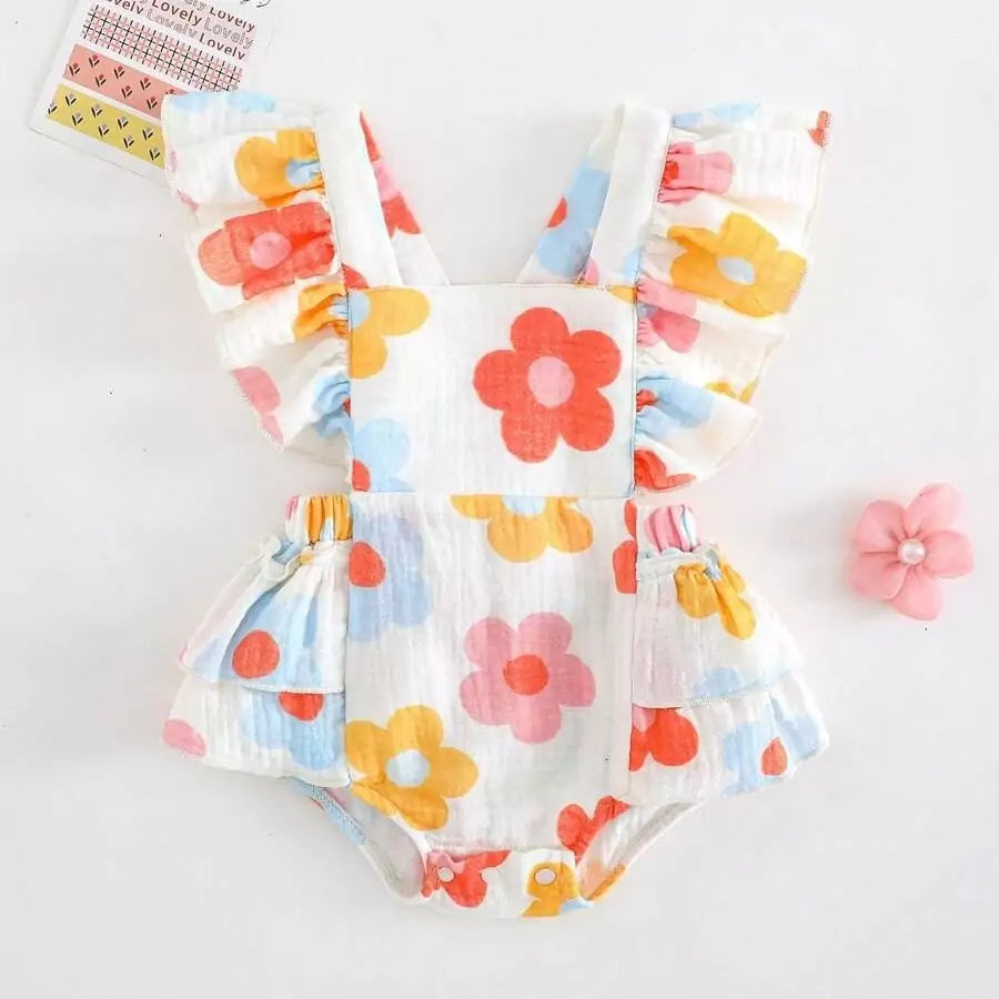 Macacão Bebê Flor de Algodão 0 a 9 Meses