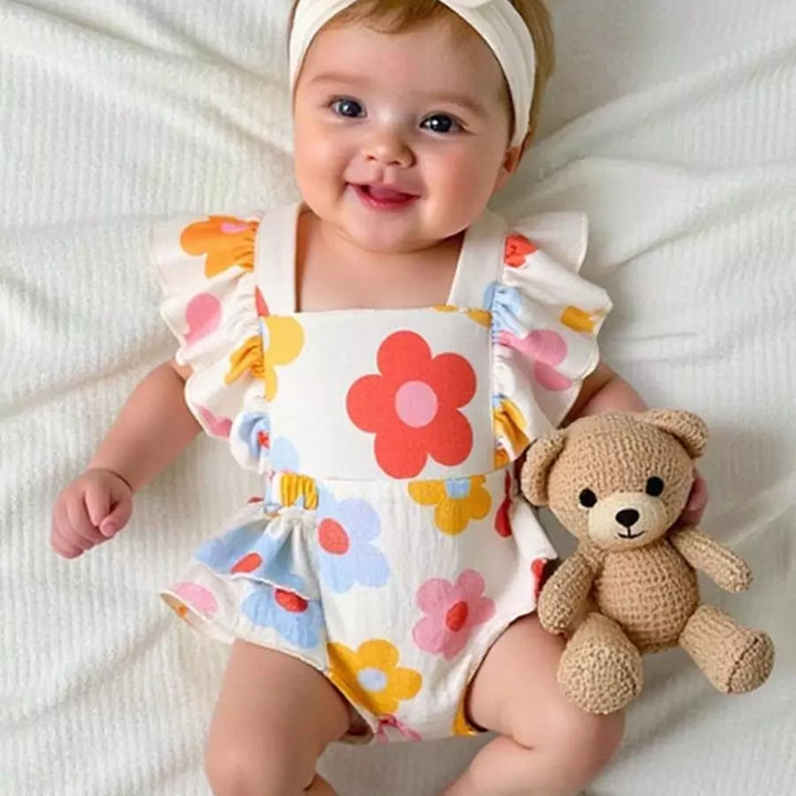 Macacão Bebê Flor de Algodão 0 a 9 Meses