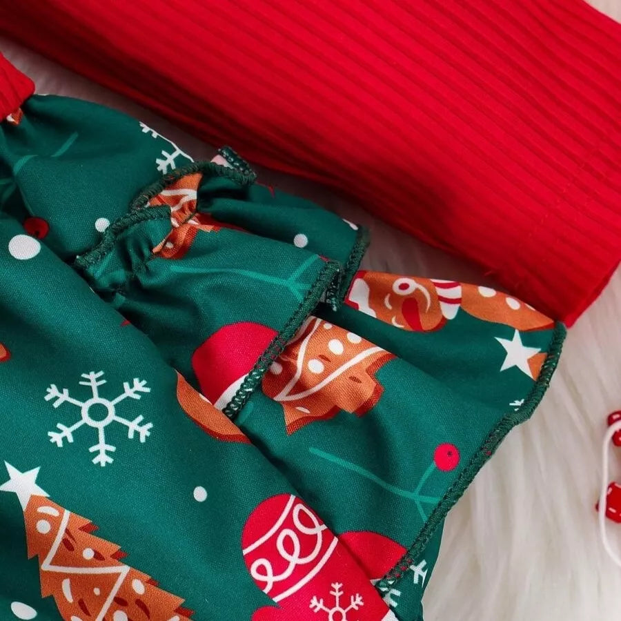 Macacão Natalino Bebê com Suspensório e Laços Vermelhos 3 a 24 Meses