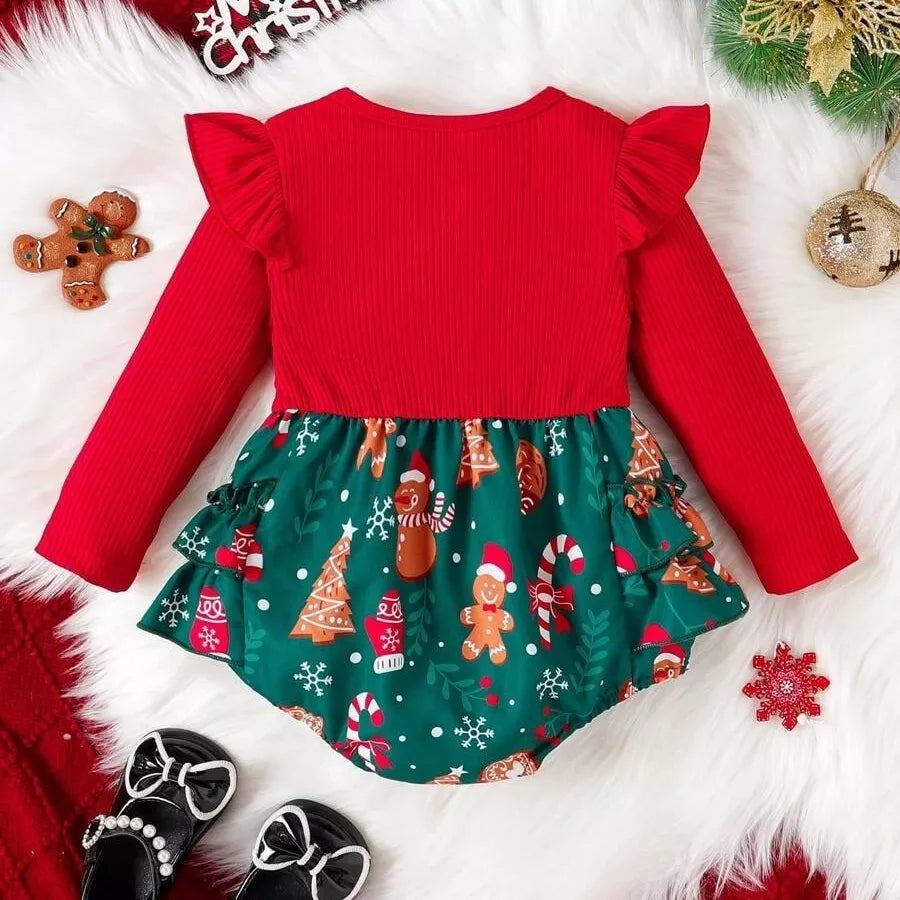 Macacão Natalino Bebê com Suspensório e Laços Vermelhos 3 a 24 Meses