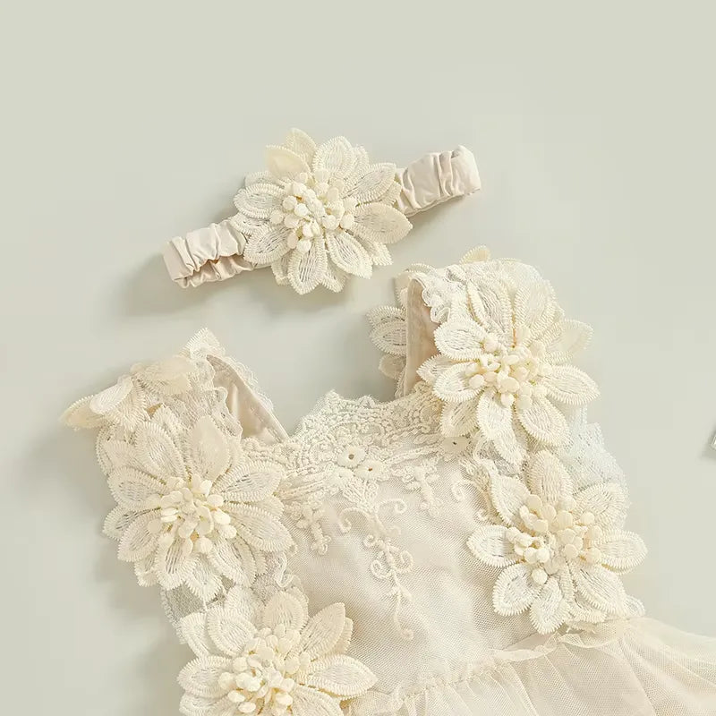 Romper de Renda Floral com Faixa - Pétalas de Algodão 0 a 18 Meses, Varialle