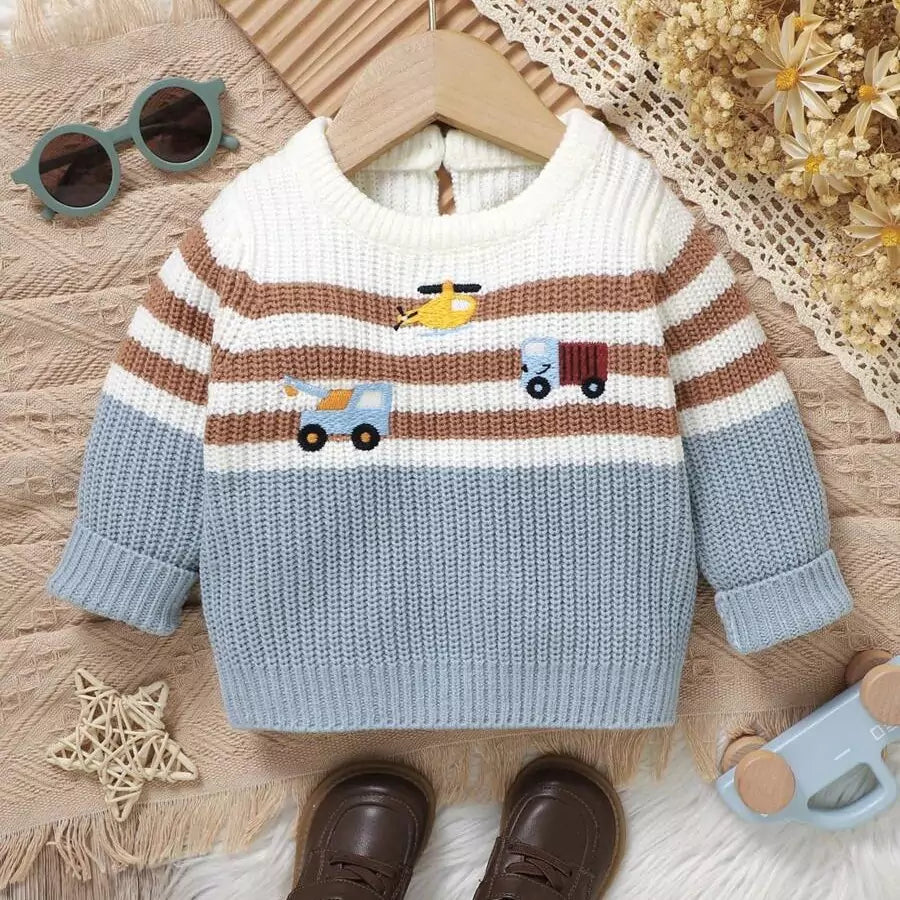 Sueter Infantil Menino Listrado Bordado 6 Meses a 3 Anos