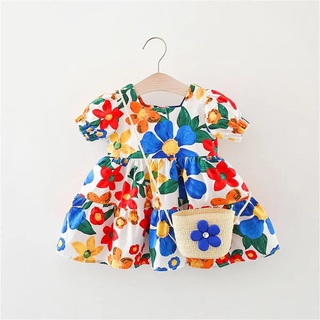 Vestido Infantil Floral e Bolsa de Brinde 9 Meses a 3 Anos - Varialle