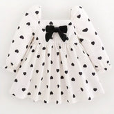 Vestido Infantil Plissado Corações Preto e Branco Manga Longa 6 Meses a 3 Anos Varialle