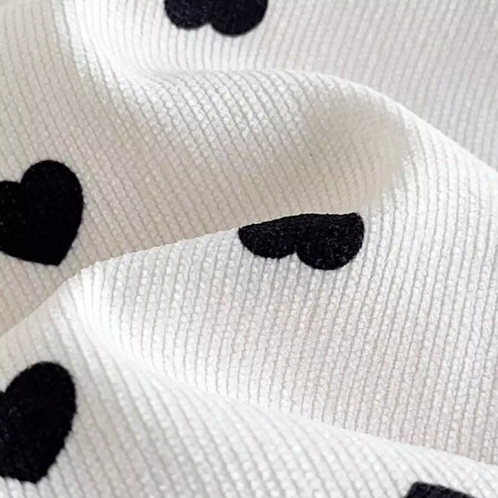 Vestido Infantil Plissado Corações Preto e Branco Manga Longa 6 Meses a 3 Anos Varialle