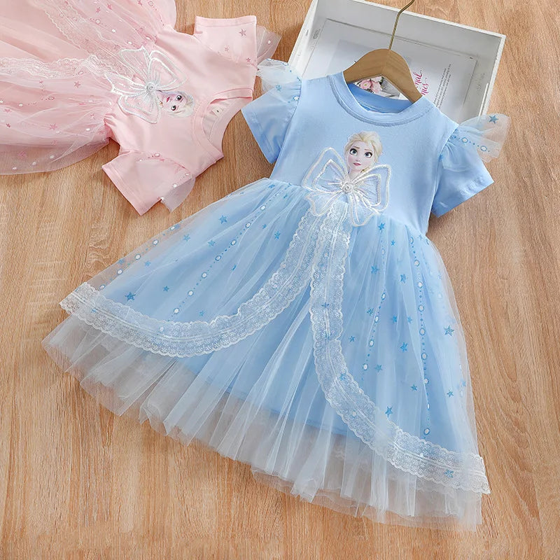 Vestido Infantil Princesa Elsa com Tule e Laço 2 a 7 Anos Varialle