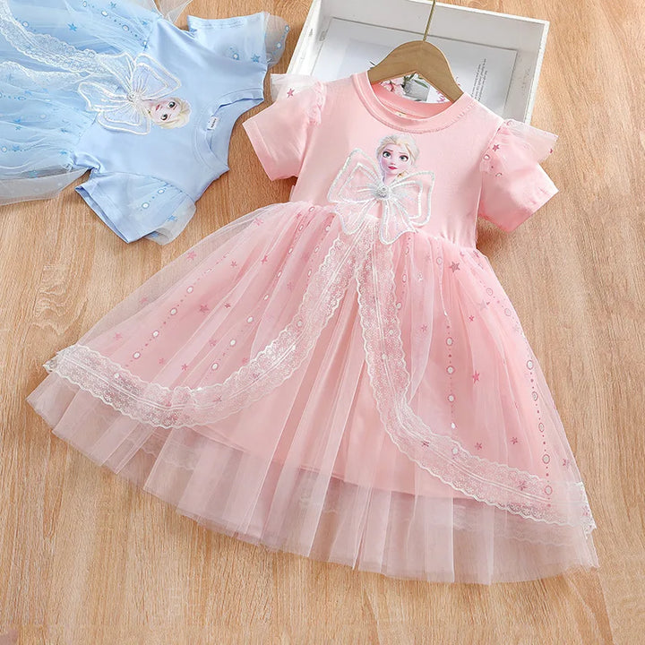 Vestido Infantil Princesa Elsa com Tule e Laço 2 a 7 Anos Varialle