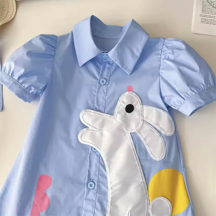 Vestido Infantil de Algodão com Estampa de Coelho 3 a 7 Anos Varialle