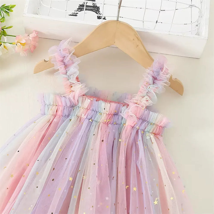 Vestido Infantil de Tule Multicolorido com Estrelas 9 Meses a 5 Anos Varialle