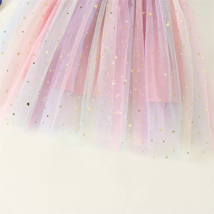Vestido Infantil de Tule Multicolorido com Estrelas 9 Meses a 5 Anos Varialle