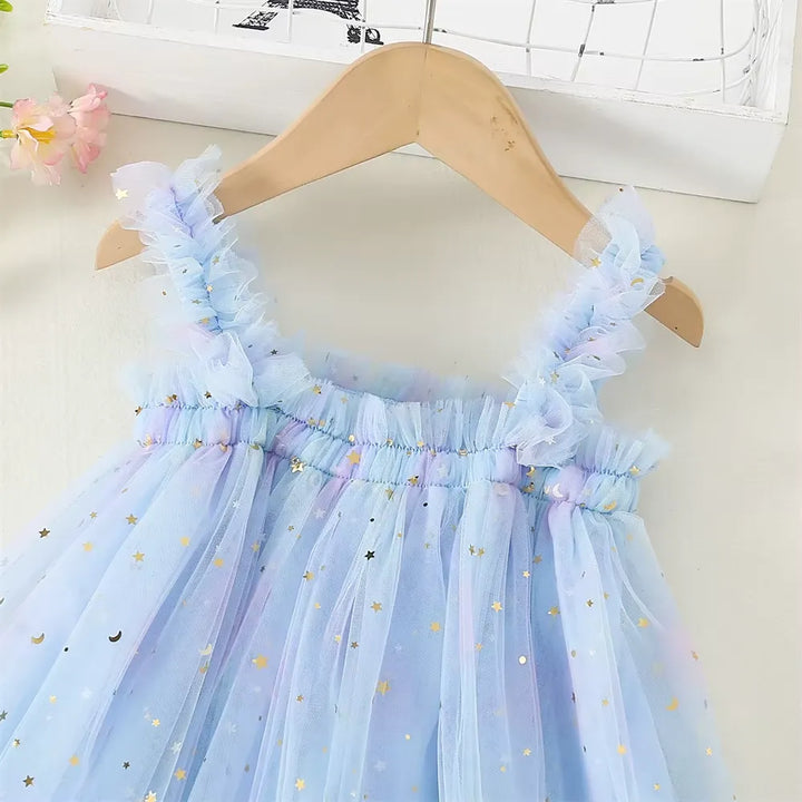 Vestido Infantil de Tule Multicolorido com Estrelas 9 Meses a 5 Anos Varialle