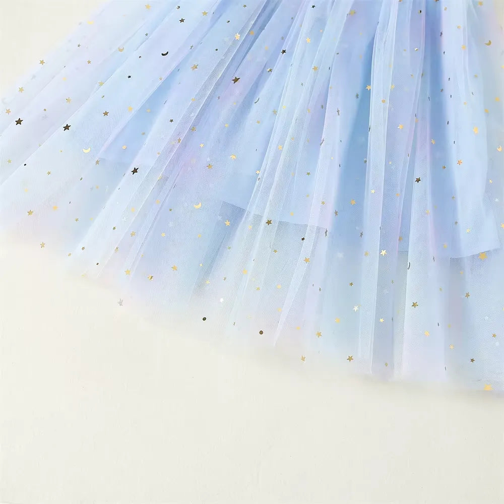 Vestido Infantil de Tule Multicolorido com Estrelas 9 Meses a 5 Anos Varialle