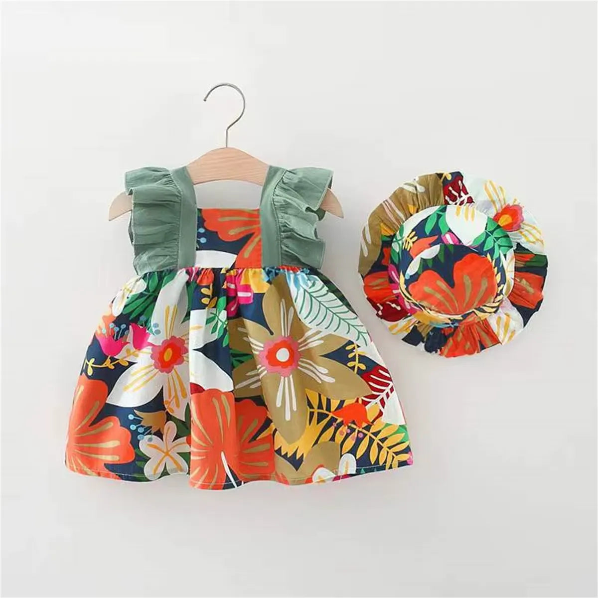 Vestido e Chapéu Bebê Menina - Estampa Tropical 9 Meses a 3 Anos, Varialle