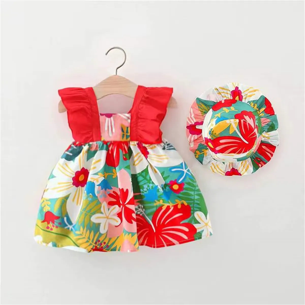 Vestido e Chapéu Bebê Menina - Estampa Tropical 9 Meses a 3 Anos, Varialle