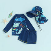 Conjunto de Praia Infantil com Estampa de Tubarão e Proteção Solar - 3 Peças - Varialle