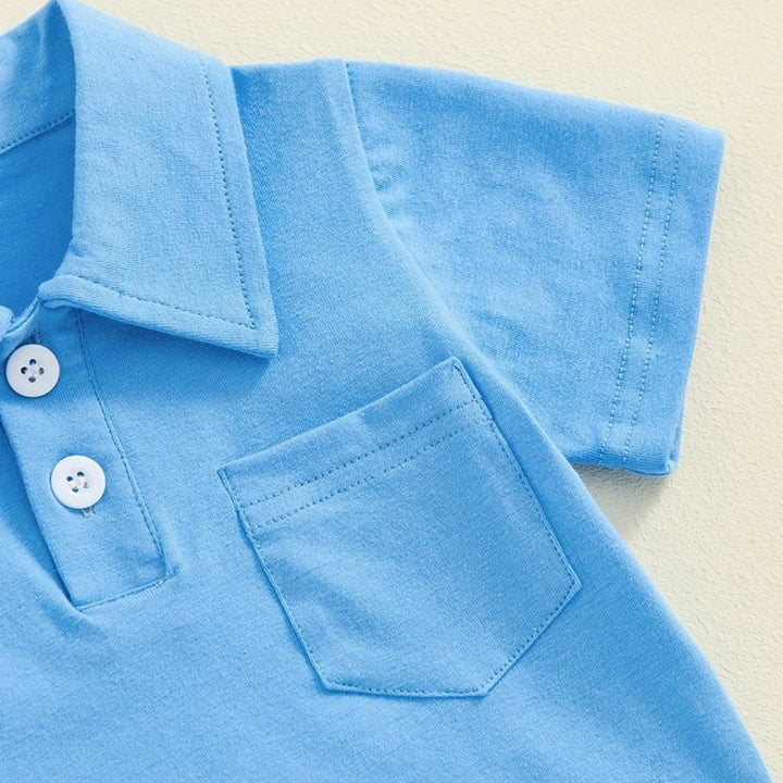 Conjunto de Verão Bebê Menino Body Gola Polo e Shorts Listrados com Estampa de Sol - Varialle