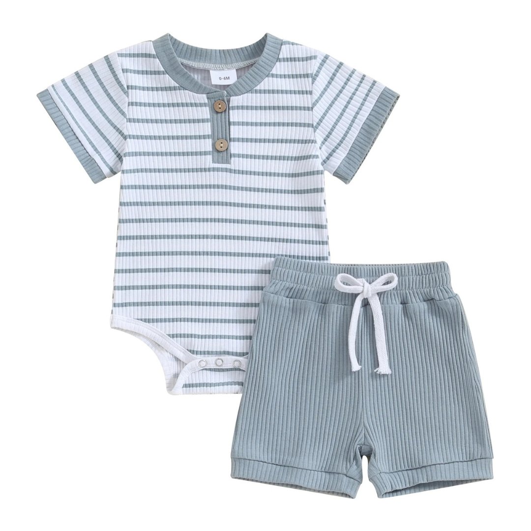 Conjunto de Verão para Bebê Menino Body Listrado de Manga Curta e Shorts Elásticos - Varialle
