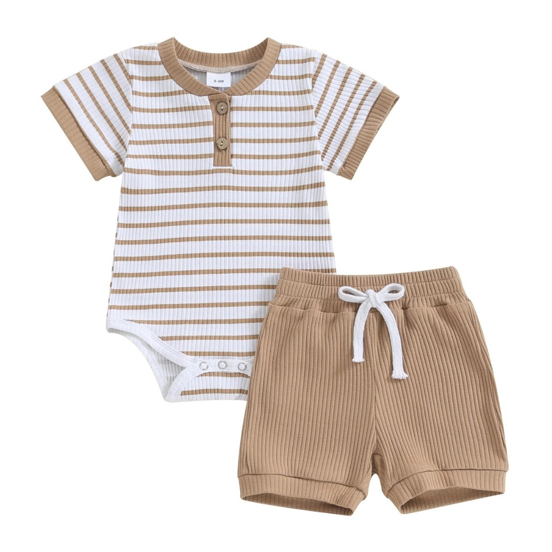 Conjunto de Verão para Bebê Menino Body Listrado de Manga Curta e Shorts Elásticos - Varialle