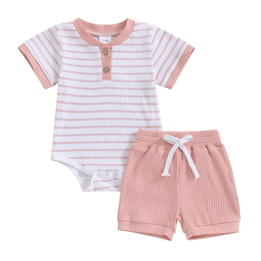 Conjunto de Verão para Bebê Menino Body Listrado de Manga Curta e Shorts Elásticos - Varialle