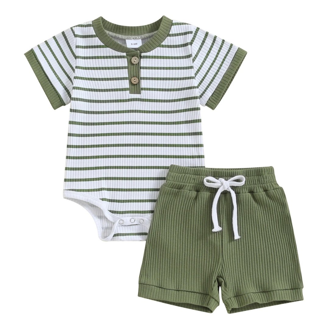 Conjunto de Verão para Bebê Menino Body Listrado de Manga Curta e Shorts Elásticos - Varialle