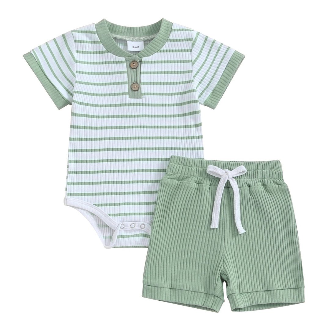 Conjunto de Verão para Bebê Menino Body Listrado de Manga Curta e Shorts Elásticos - Varialle