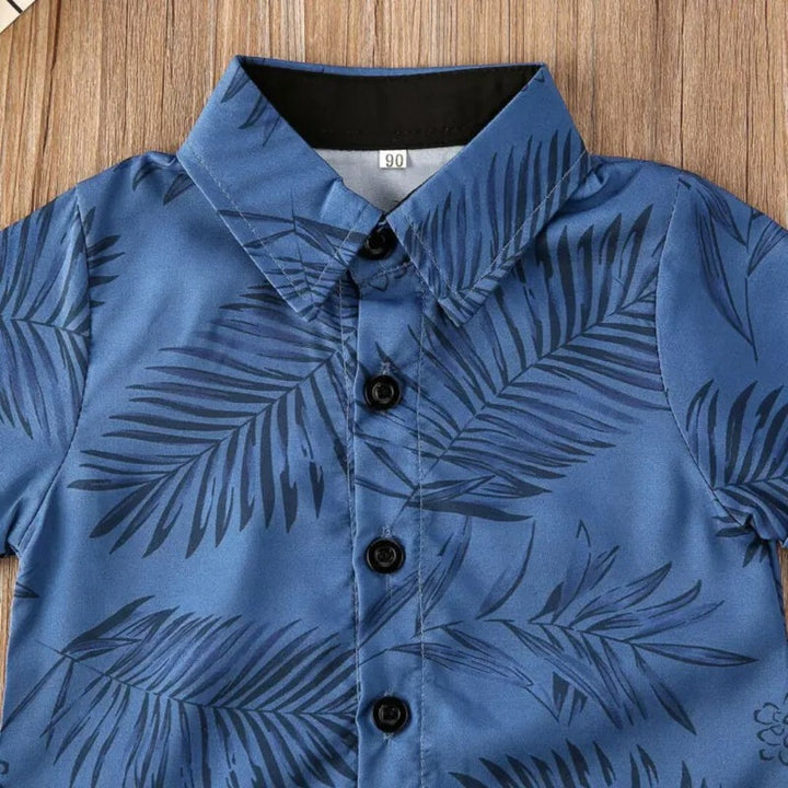Conjunto de Verão para Bebê Menino Camisa com Estampa de Folhas e Bermuda - Varialle