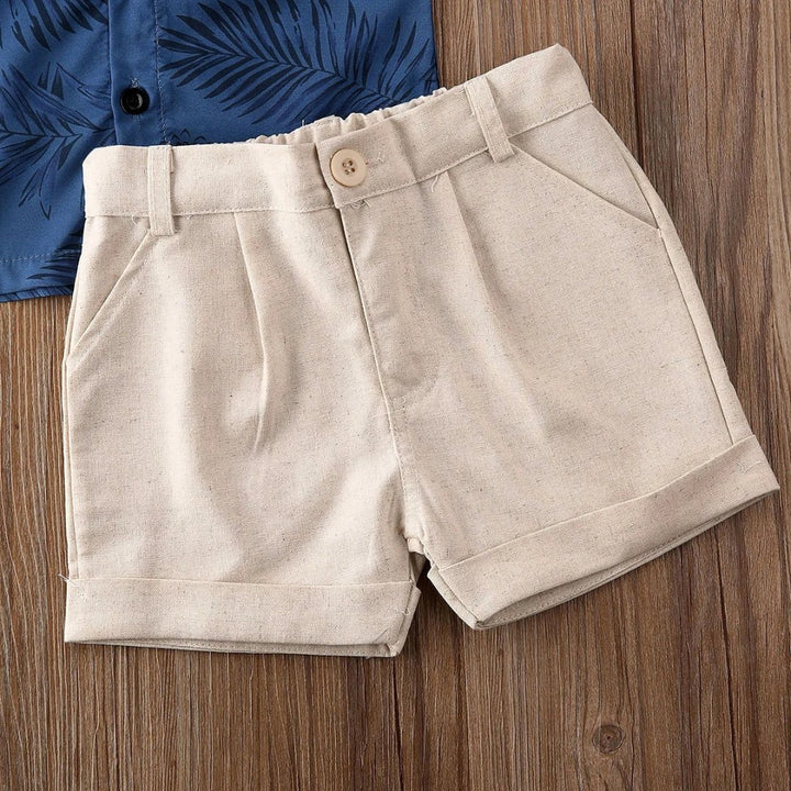 Conjunto de Verão para Bebê Menino Camisa com Estampa de Folhas e Bermuda - Varialle