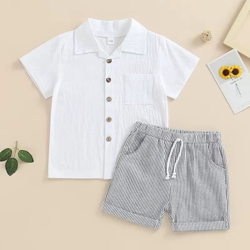 Conjunto de Verão para Bebê Menino Camisa Manga Curta e Shorts Listrado 18 Meses a 3 Anos - Varialle