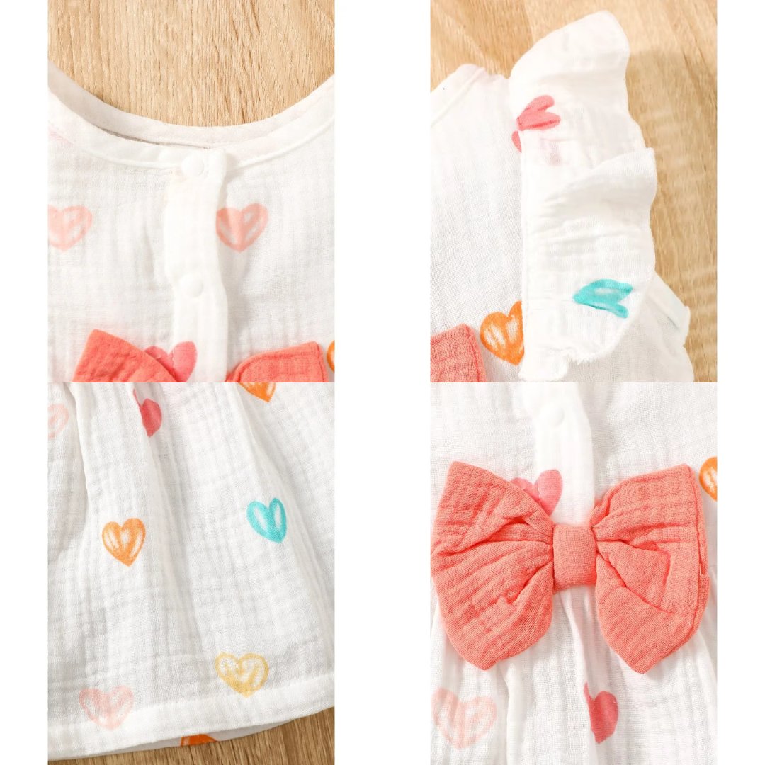Conjunto de Vestido e Chapéu para Bebês com Estampa de Corações - EncantBaby - Varialle