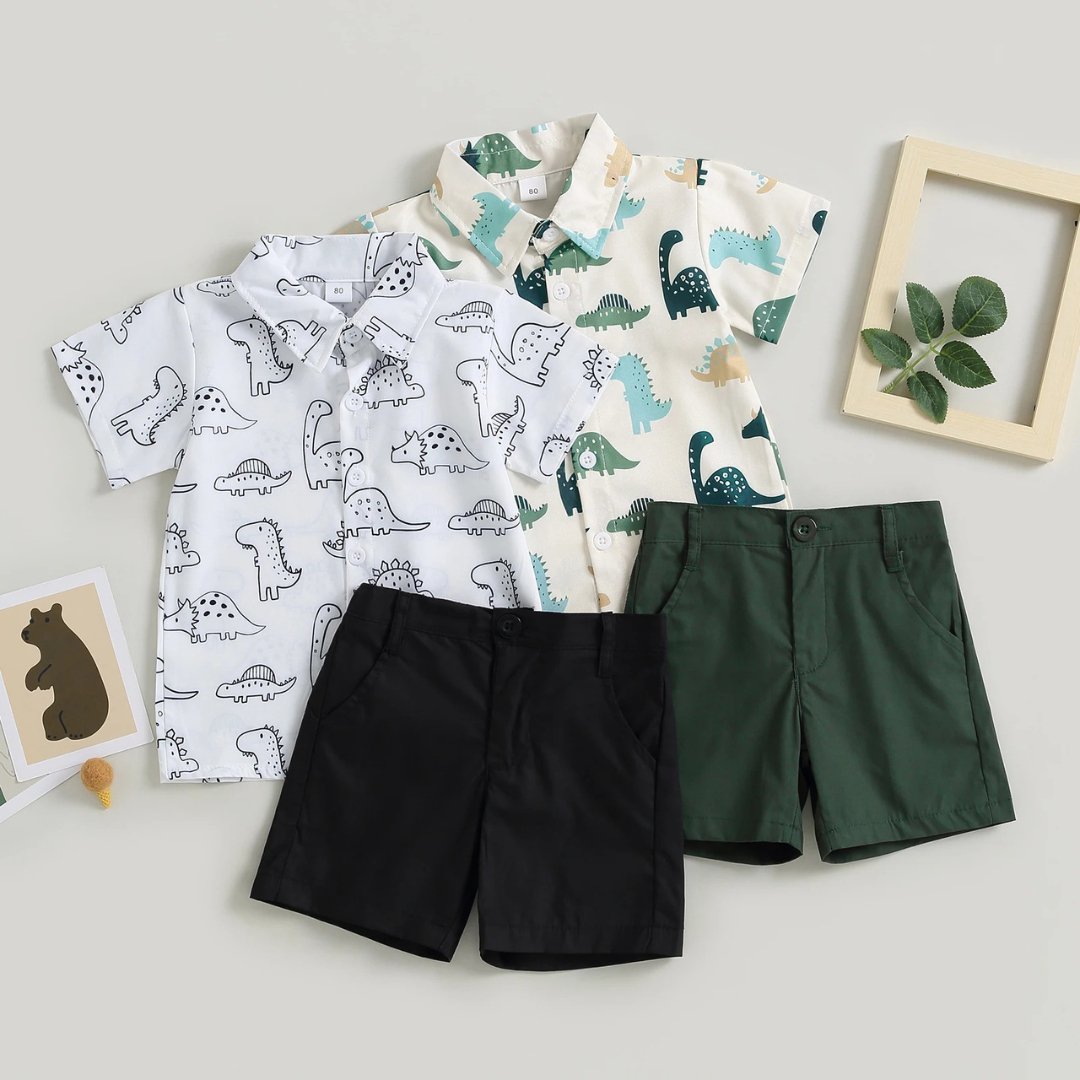Conjunto Infantil de Verão com Estampa de Dinossauro para Meninos - 12 Meses a 4 Anos - Varialle