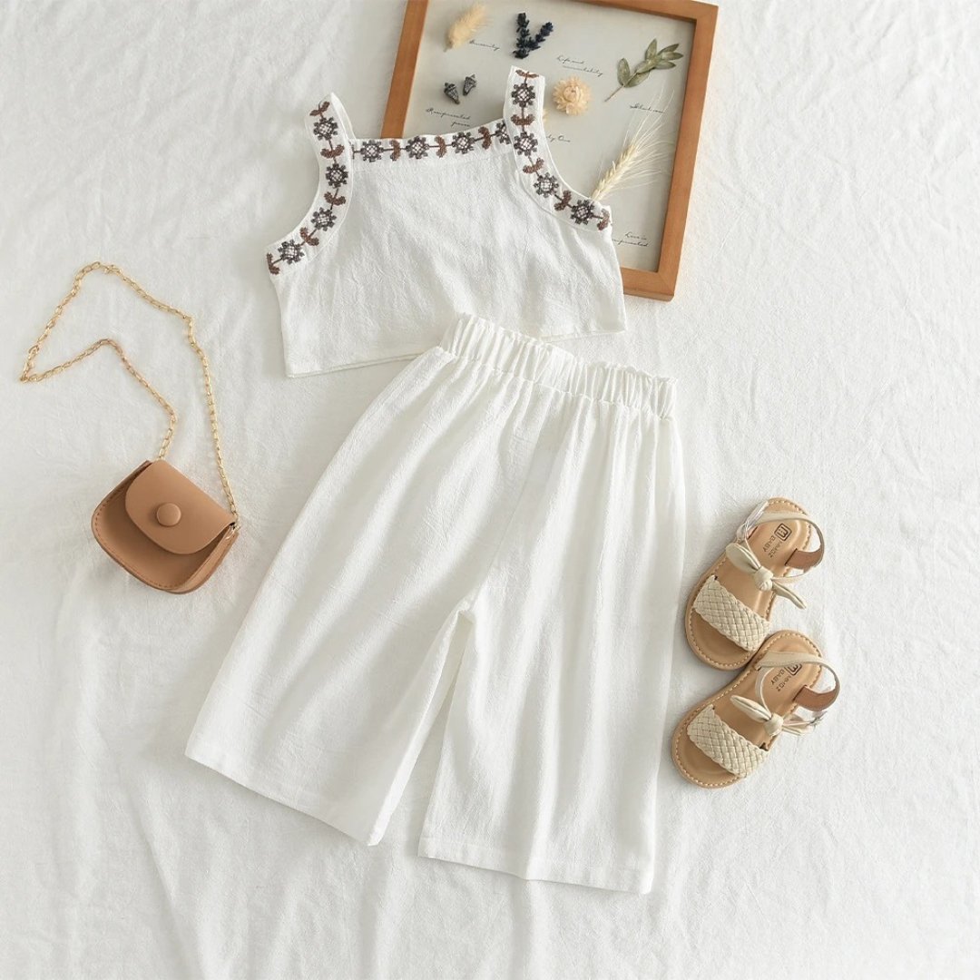 Conjunto Infantil Verão Meninas Bordado Floral Branco - 3 a 7 Anos | LANÇAMENTO BLACK FRIDAY - Varialle