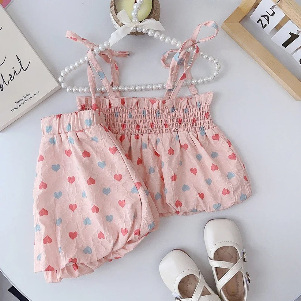 Conjunto Infantil Verão Meninas Corações - 1 a 5 Anos | LANÇAMENTO BLACK FRIDAY - Varialle