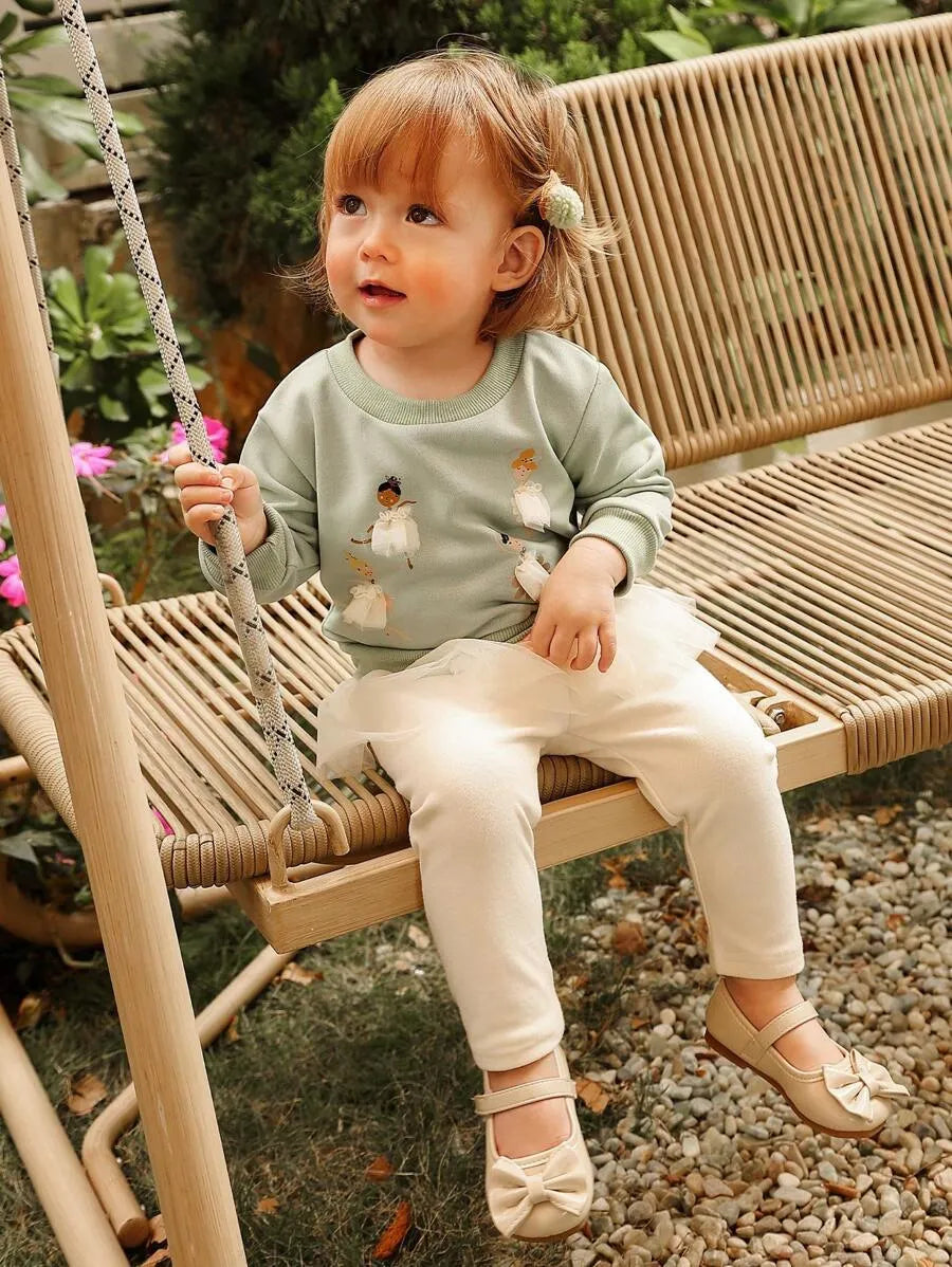 conjunto infantil para meninas com moletom de bailarina e calça com tule delicado Varialle